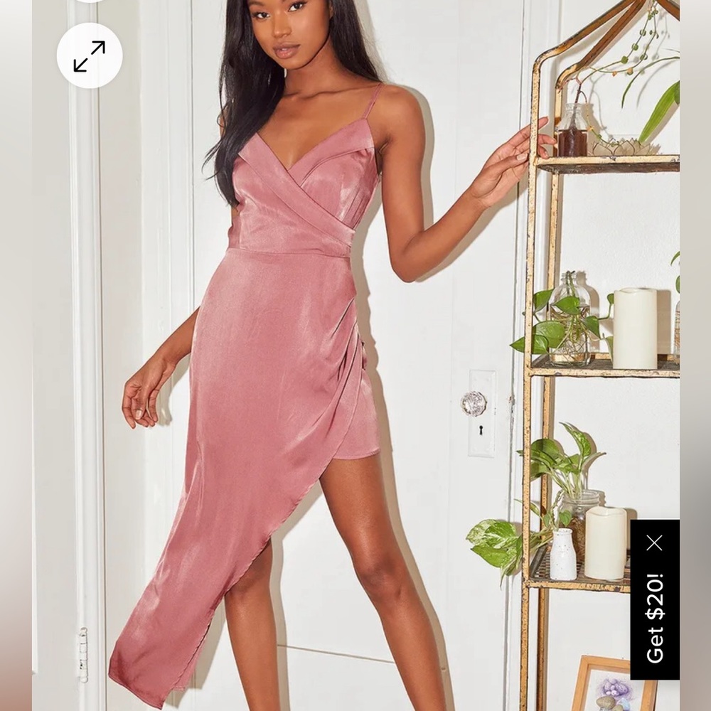 Pink Satin Asymmetrical High Low Dress